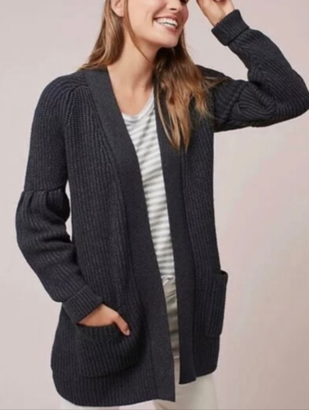 Anthropologie Knitted & Knotted Majella Balloon Sleeve Sweater Cardigan Size XS